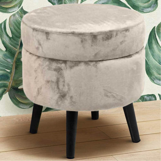 Pouf Contenitore Sgabello Cassapanca Poggiapiedi in Tessuto Velluto Beige 37x40