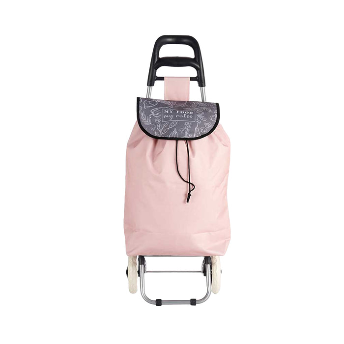 Carrello Porta Spesa Metallo Zincato con Manico e 2 Ruote borsa 33lt Rosa