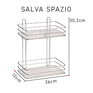 Mensola Bagno 2Piani in Acciaio Cromato Montaggio Fisher o Ventosa 12x26 H30cm