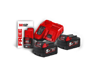 M18 Nrg-502-Energy Pack 2 Batterie Da 5,0Ah M18 + 1 Batteria M12 Omaggio-