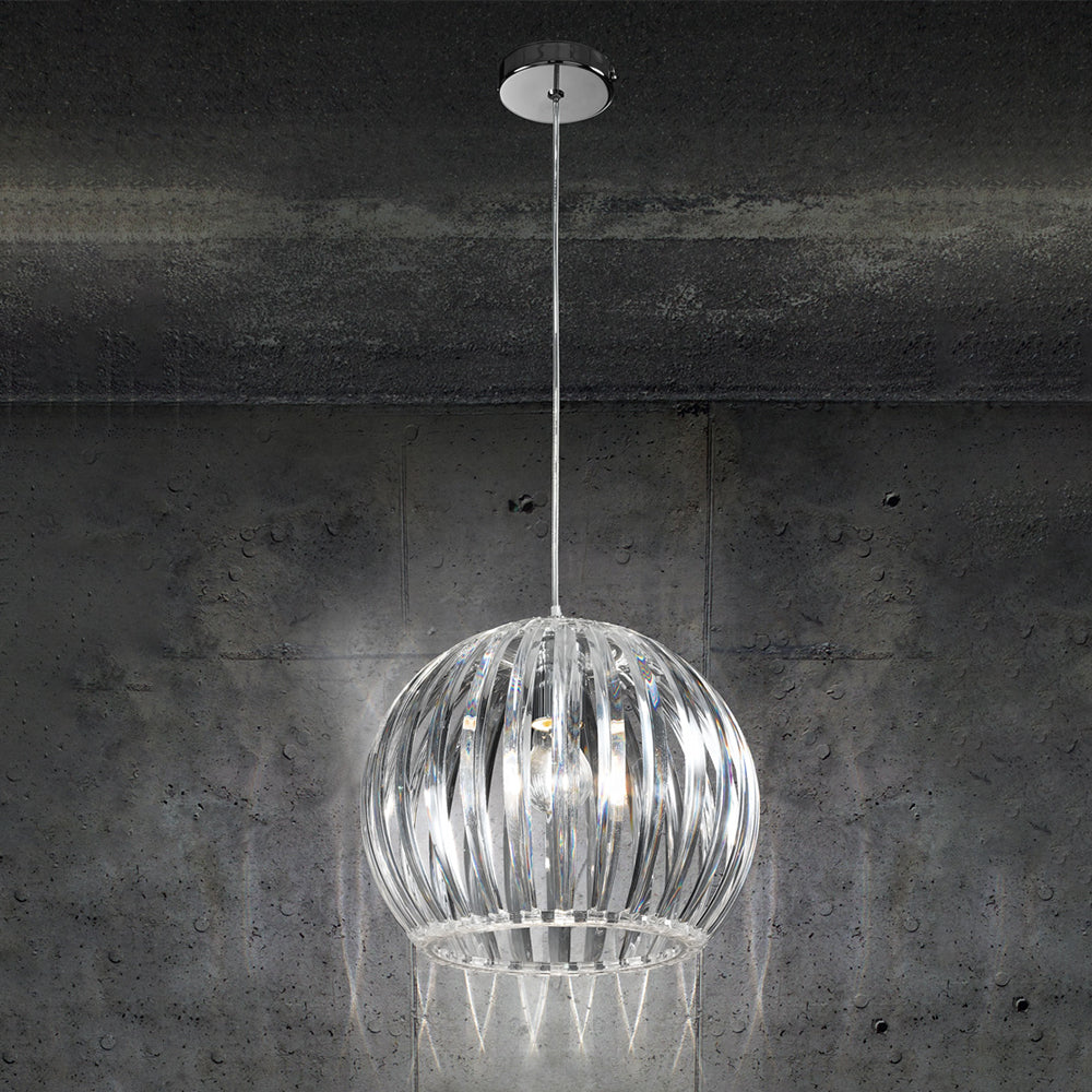 Lampadario In Metallo Contemporaneo Slice Cromo Trasparente 1 Luce E27 Grande