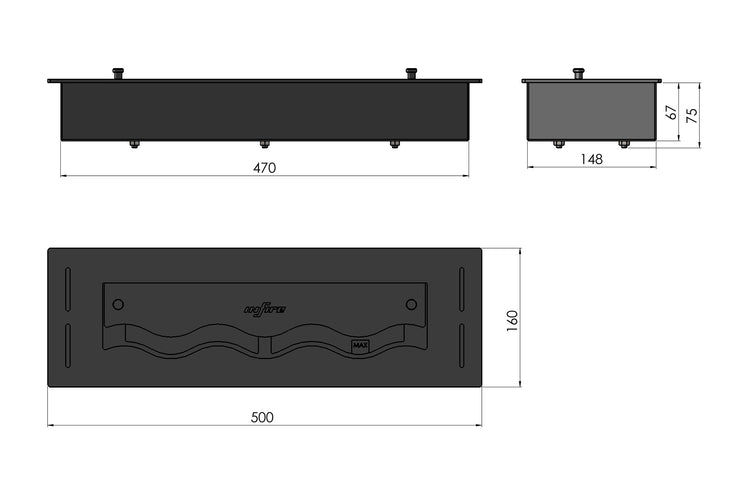 Bruciatore a Bioetanolo da Incasso 50x16x7,5 cm Black Burner 500 Nero