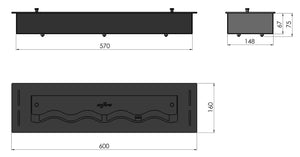 Bruciatore a Bioetanolo da Incasso 60x16x7,5 cm Black Burner 600 Nero