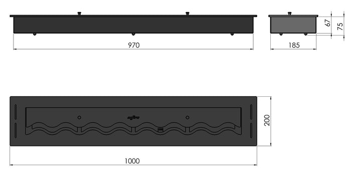 Bruciatore a Bioetanolo da Incasso 100x20x7,5 cm Black Burner 1000 Nero