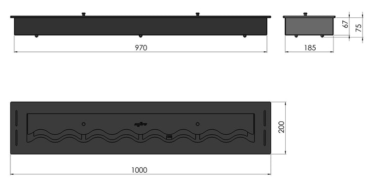 Bruciatore a Bioetanolo da Incasso 100x20x7,5 cm Black Burner 1000 Nero