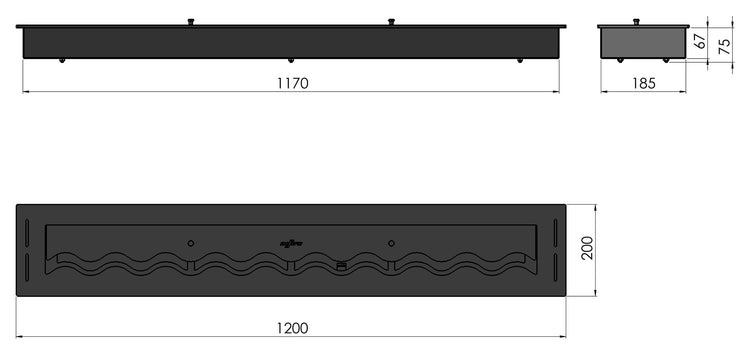 Bruciatore a Bioetanolo da Incasso 120x20x7,5 cm Black Burner 1200 Nero