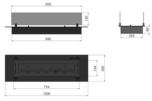 Bruciatore a Bioetanolo da Incasso 100x32x15 cm Insert Black 1000 Nero con Vetro