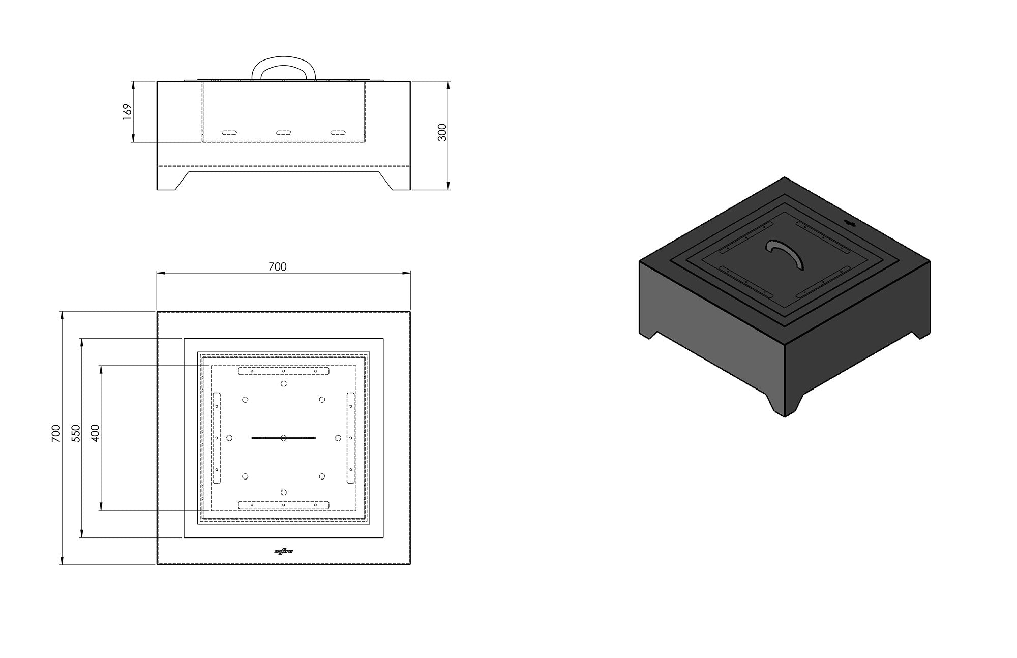 Braciere a Legna da Giardino 70x70x30 cm in Acciaio Rivestimento Corten 700 Square Ruggine