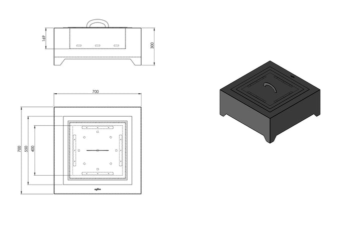 Braciere a Legna da Giardino 70x70x30 cm in Acciaio Rivestimento Corten 700 Square Ruggine