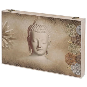 Copri Contatore Elettrico con Porta Battente Legno MDF Bianco e Stampa Buddah