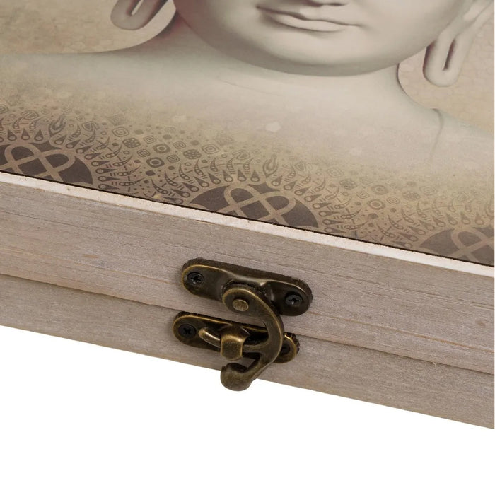 Copri Contatore Elettrico con Porta Battente Legno MDF Bianco e Stampa Buddah