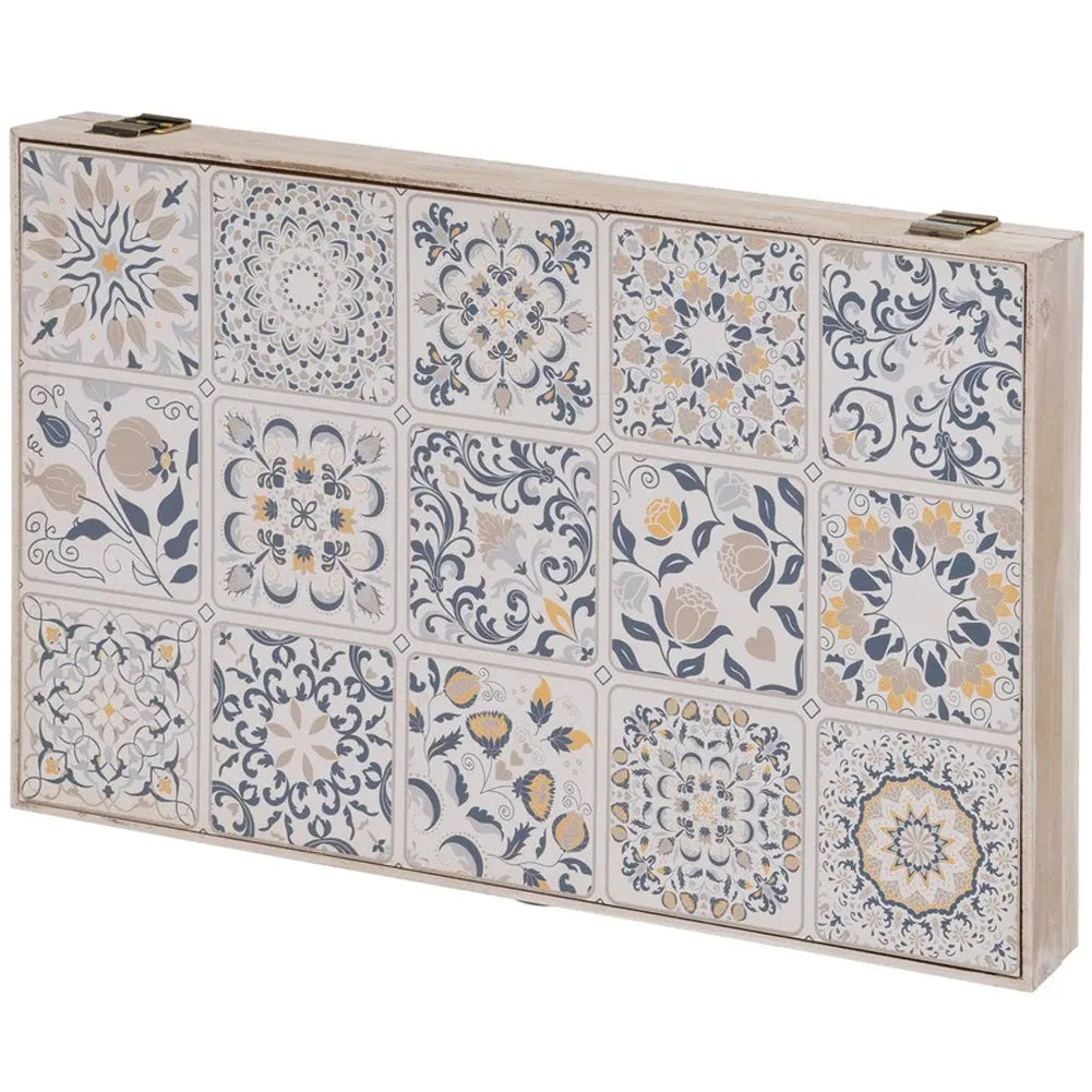 Copri Contatore Elettrico con Porta Battente Legno MDF Bianco e Stampa Mosaico