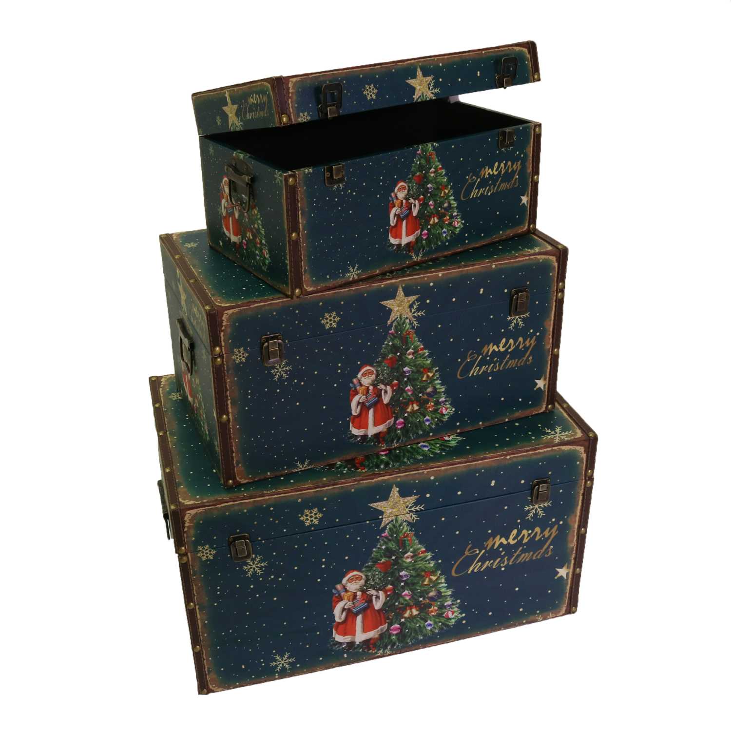 Set 3 Bauli in similpelle con albero rettangolare blu