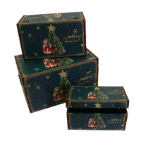 Set 3 Bauli in similpelle con albero rettangolare blu