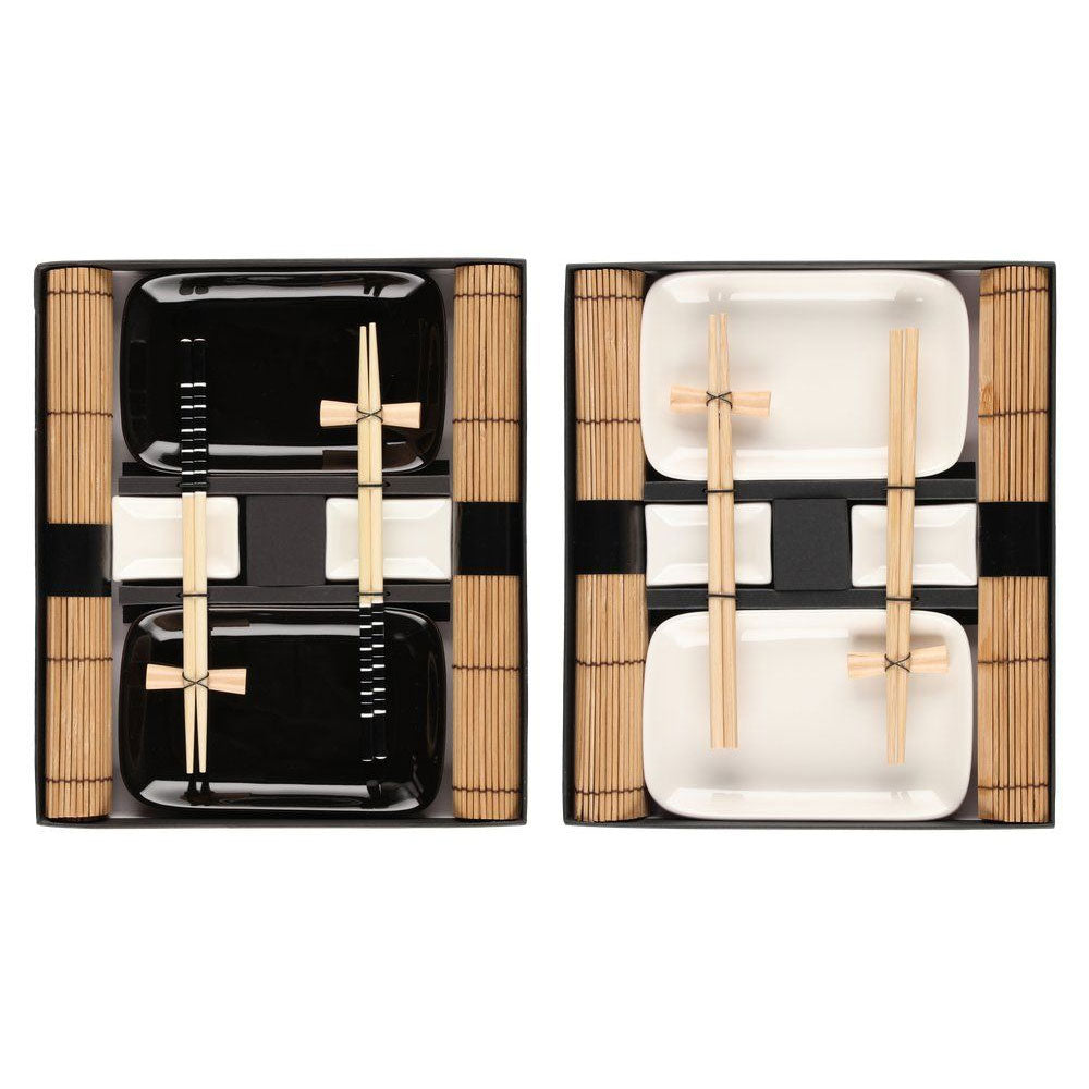 Set sushi Per 2 Persone Con Piattino e Bacchette 2 Colori Assortiti Bianco Nero