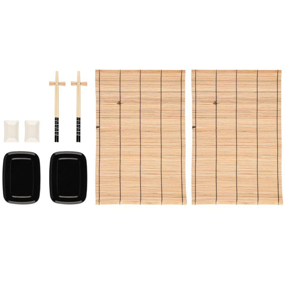 Set sushi Per 2 Persone Con Piattino e Bacchette 2 Colori Assortiti Bianco Nero