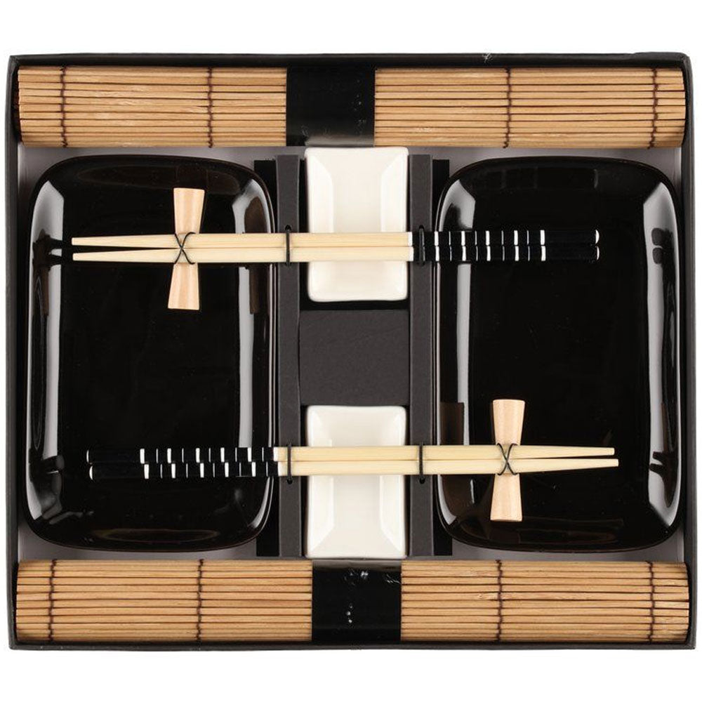 Set sushi Per 2 Persone Con Piattino e Bacchette 2 Colori Assortiti Bianco Nero