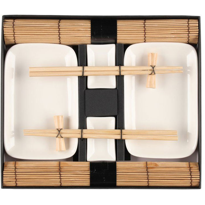 Set sushi Per 2 Persone Con Piattino e Bacchette 2 Colori Assortiti Bianco Nero