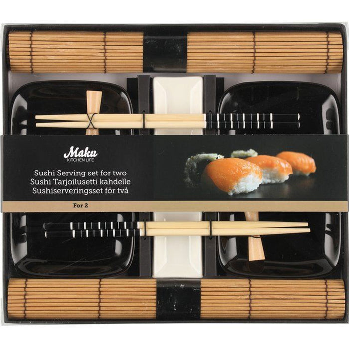 Set sushi Per 2 Persone Con Piattino e Bacchette 2 Colori Assortiti Bianco Nero