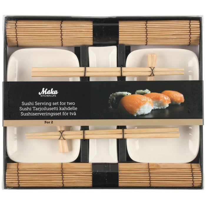 Set sushi Per 2 Persone Con Piattino e Bacchette 2 Colori Assortiti Bianco Nero