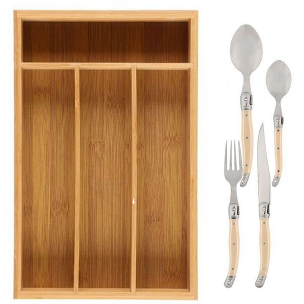 Portaposate da Cucina Porta Posate in Legno Bambù 30x20cm Set 16 Posate Incluso