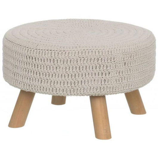 Pouf Sgabello Basso Piedi in Legno Poggiapiedi Tessuto Tortora Diametro 50 cm