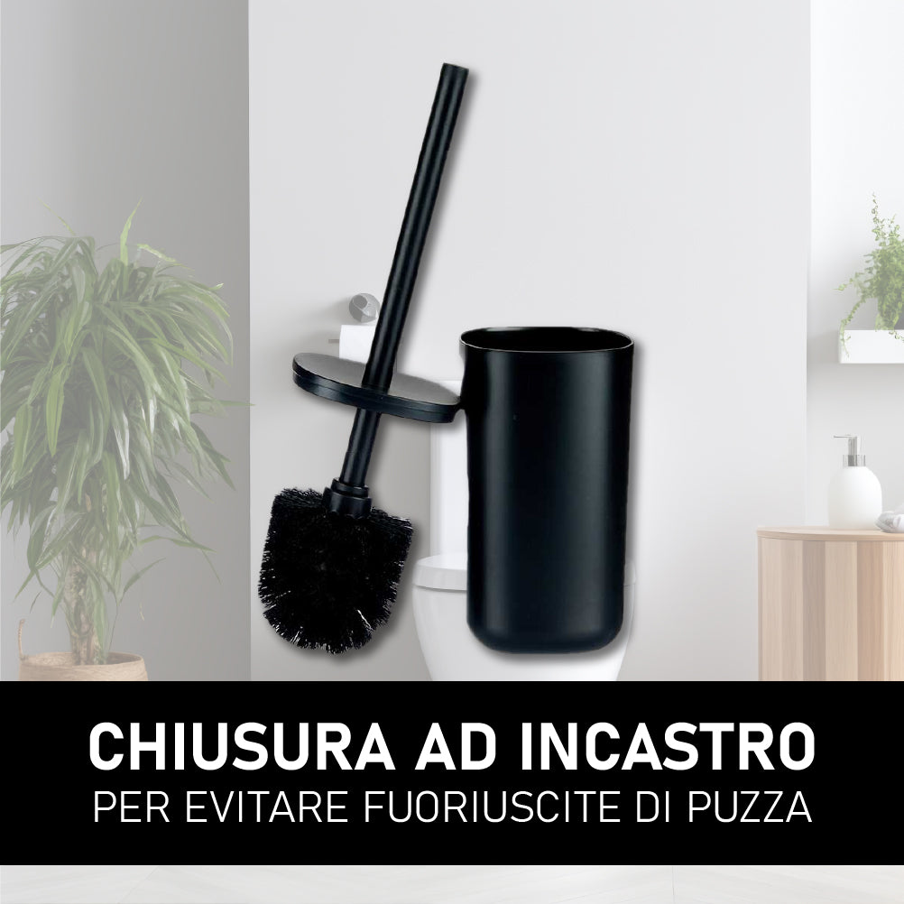 Scopino Per WC in Plastica Setole Antibatteriche e Chiusura ad Incastro Nero