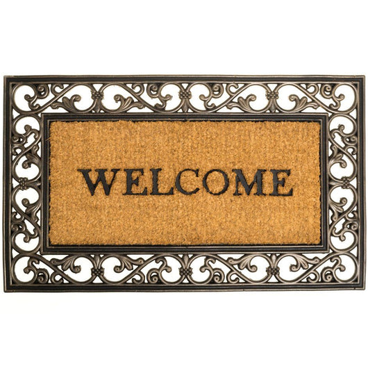 Tappeto Zerbino Rettangolare Welcome In Fibra Di Cocco 45 x 75 cm Beige e Marrone