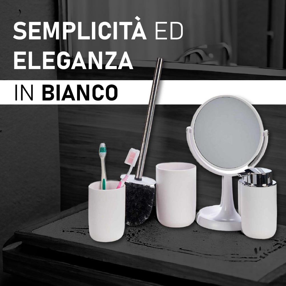 Accessori da Bagno 4pz Acciaio e Polipropilene Specchio PortaScopino Dosatore Bicchiere