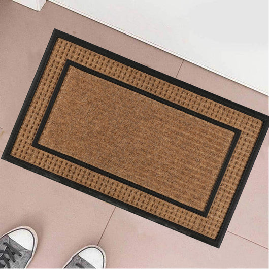 Tappeto Zerbino Rettangolare In Fibra Di Cocco e Gomma 45 x 75cm Beige e Marrone