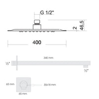 Soffione doccia quadrato ultraslim 40x40 cm con braccio doccia in acciaio inox lucidato Ares