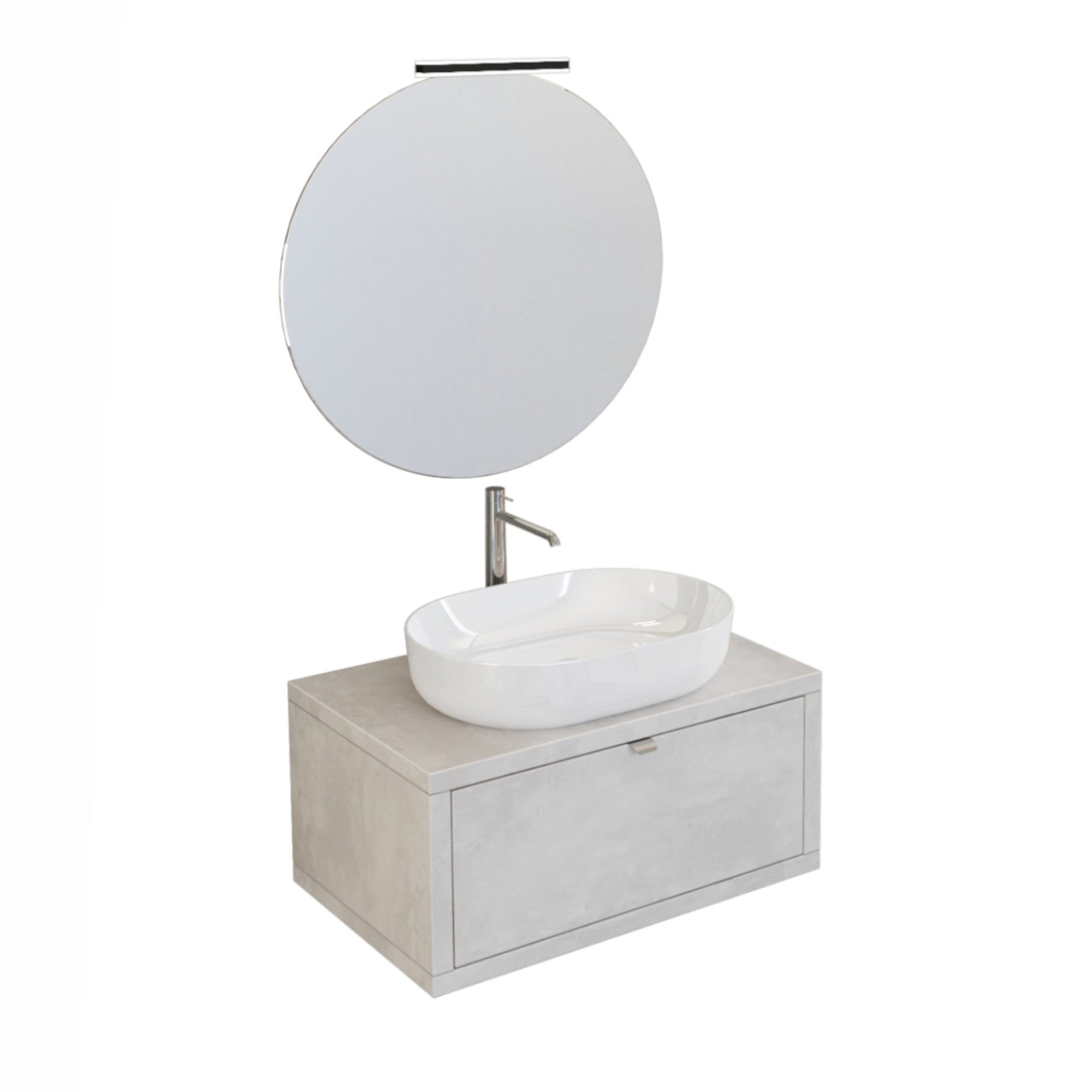 Mobile Bagno Sospeso 80 cm Lavabo e Specchio Bonussi Orione Grigio Effetto Cemento