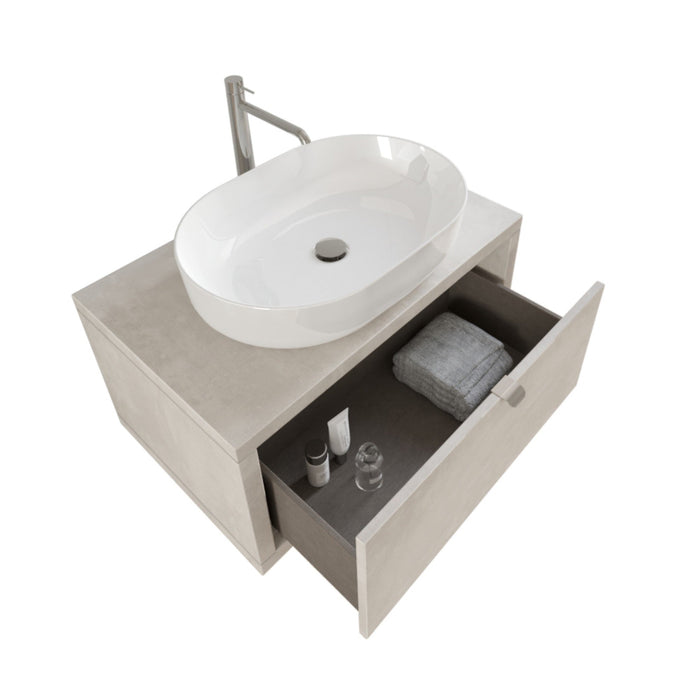 Mobile Bagno Sospeso 80 cm Lavabo e Specchio Bonussi Orione Grigio Effetto Cemento