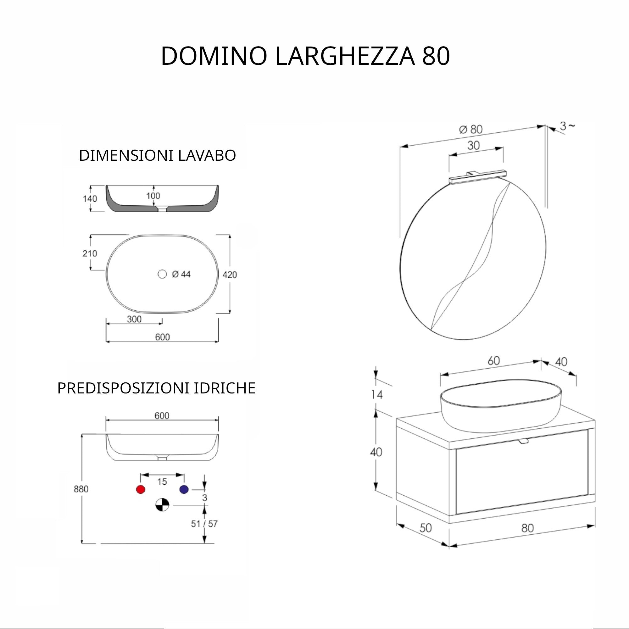 Mobile Bagno Sospeso 80 cm Lavabo e Specchio Bonussi Orione Grigio Effetto Cemento