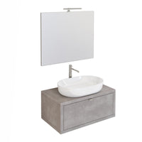 Mobile Bagno Sospeso 80 cm Lavabo e Specchio Bonussi Orione Grigio Effetto Cemento