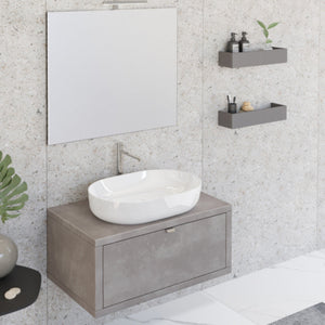 Mobile Bagno Sospeso 80 cm Lavabo e Specchio Bonussi Orione Grigio Effetto Cemento