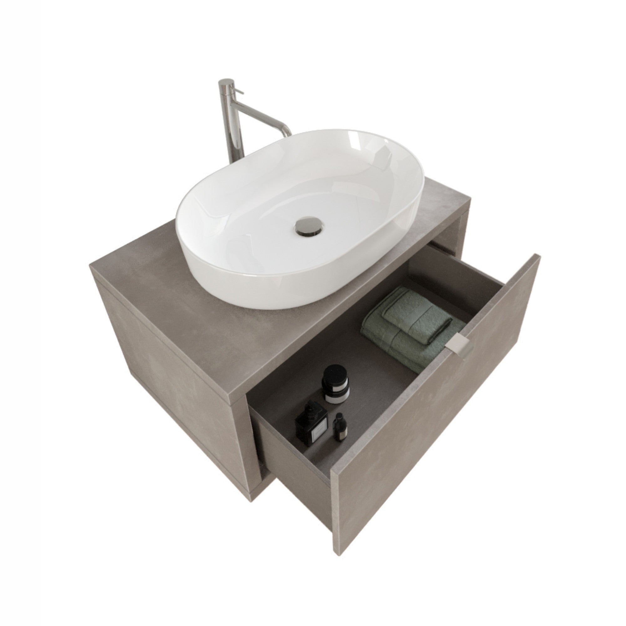 Mobile Bagno Sospeso 80 cm Lavabo e Specchio Bonussi Orione Grigio Effetto Cemento