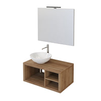 Mobile Bagno Sospeso 80 cm Lavabo e Specchio Bonussi Orione Rovere Farnia