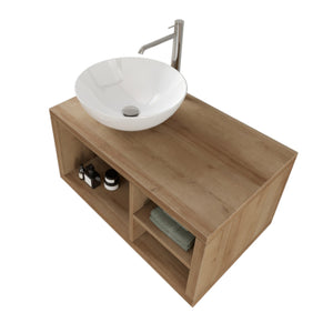 Mobile Bagno Sospeso 80 cm Lavabo e Specchio Bonussi Orione Rovere Farnia