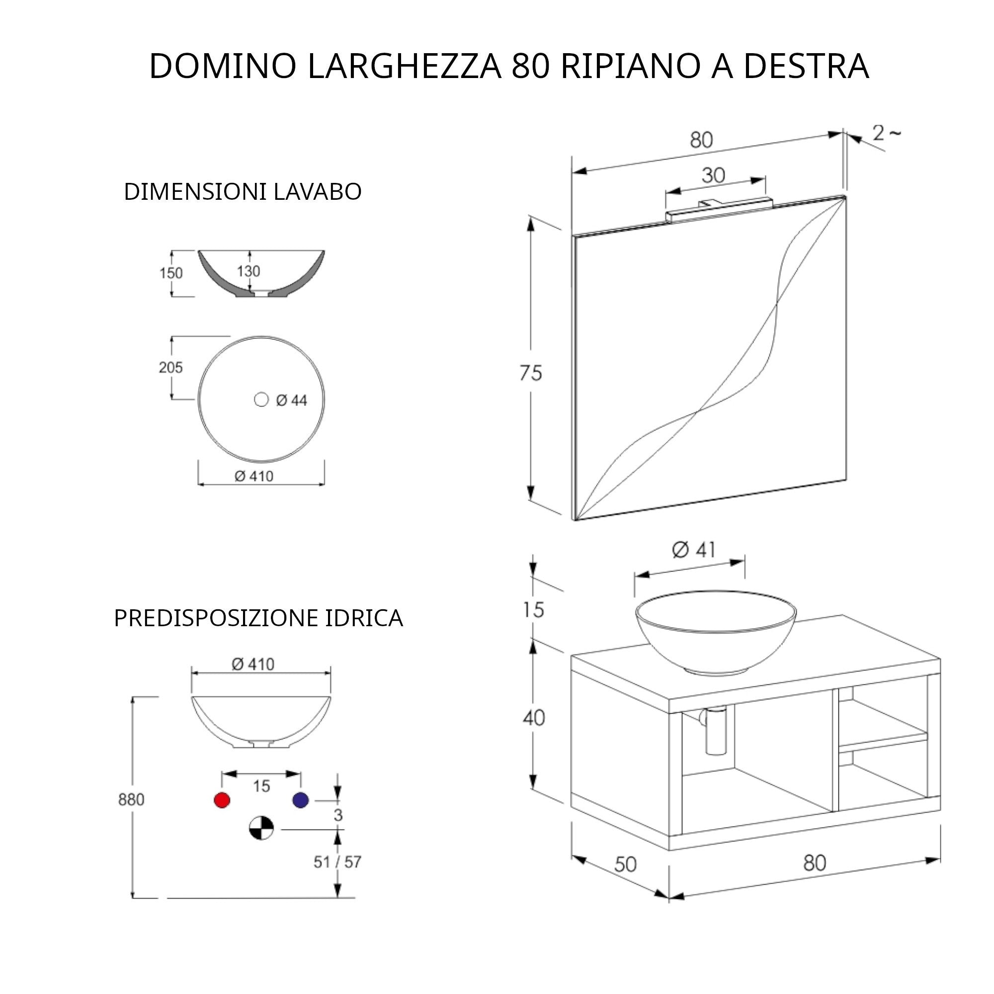 Mobile Bagno Sospeso 80 cm Lavabo e Specchio Bonussi Orione Rovere Farnia