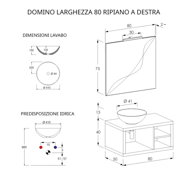 Mobile Bagno Sospeso 80 cm Lavabo e Specchio Bonussi Orione Rovere Farnia