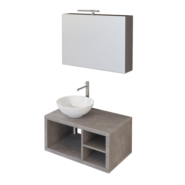 Mobile Bagno Sospeso 80 cm Lavabo e Specchio Bonussi Orione Grigio Effetto Cemento