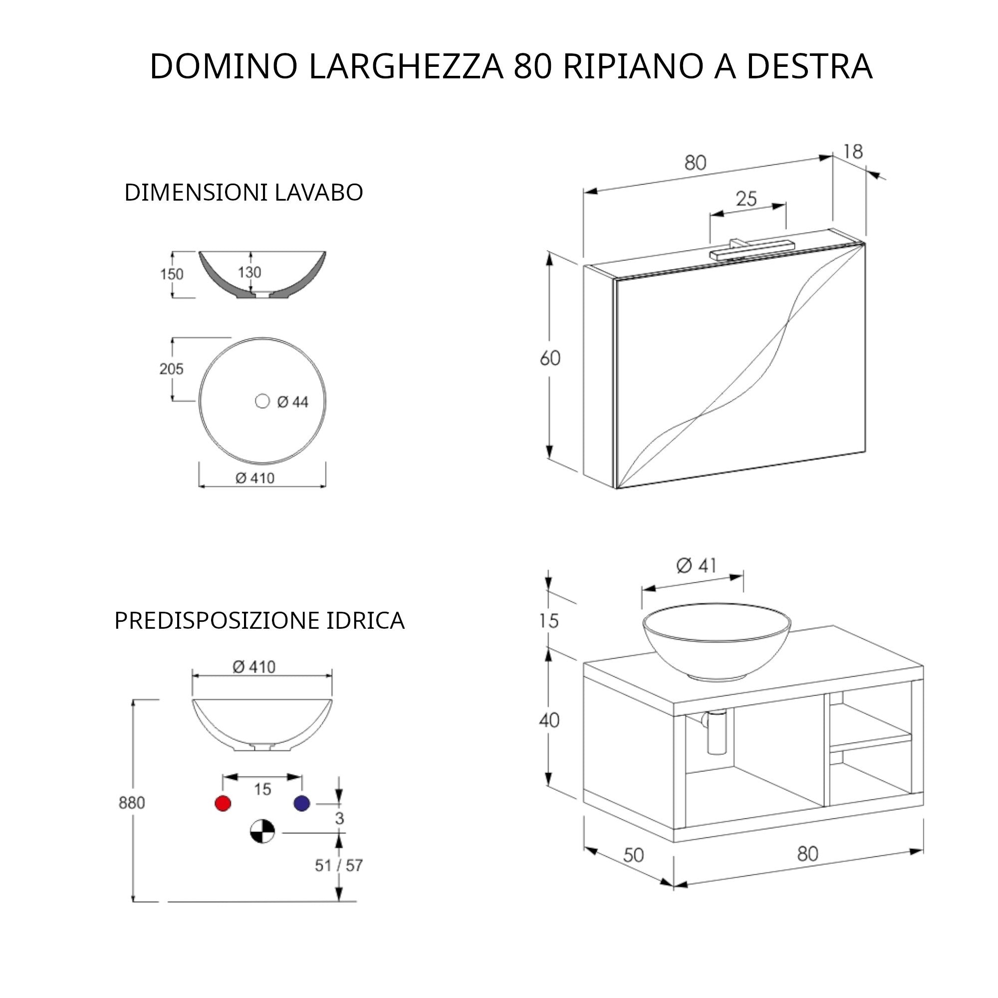 Mobile Bagno Sospeso 80 cm Lavabo e Specchio Bonussi Orione Grigio Effetto Cemento