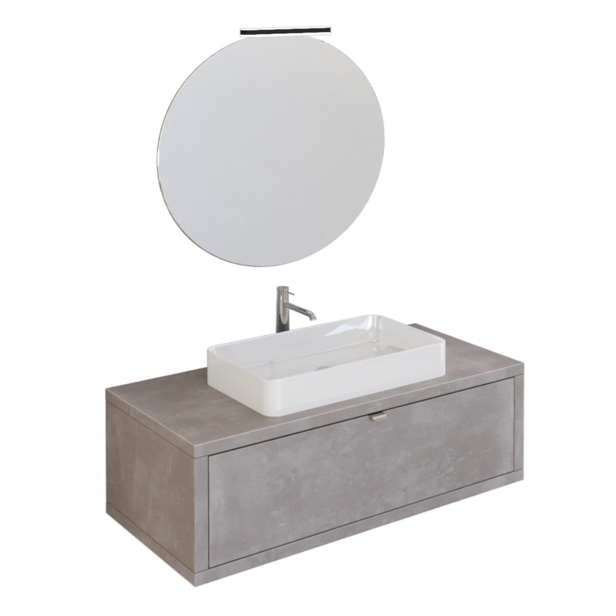 Mobile Bagno Sospeso 110 cm Lavabo e Specchio Bonussi Orione Grigio Effetto Cemento