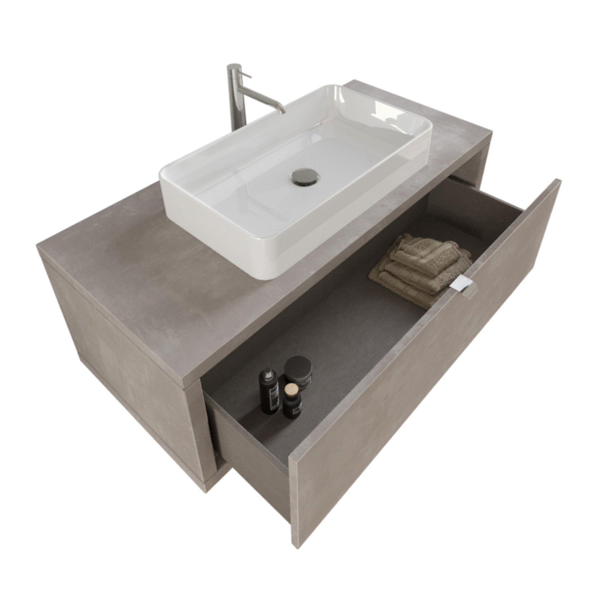 Mobile Bagno Sospeso 110 cm Lavabo e Specchio Bonussi Orione Grigio Effetto Cemento