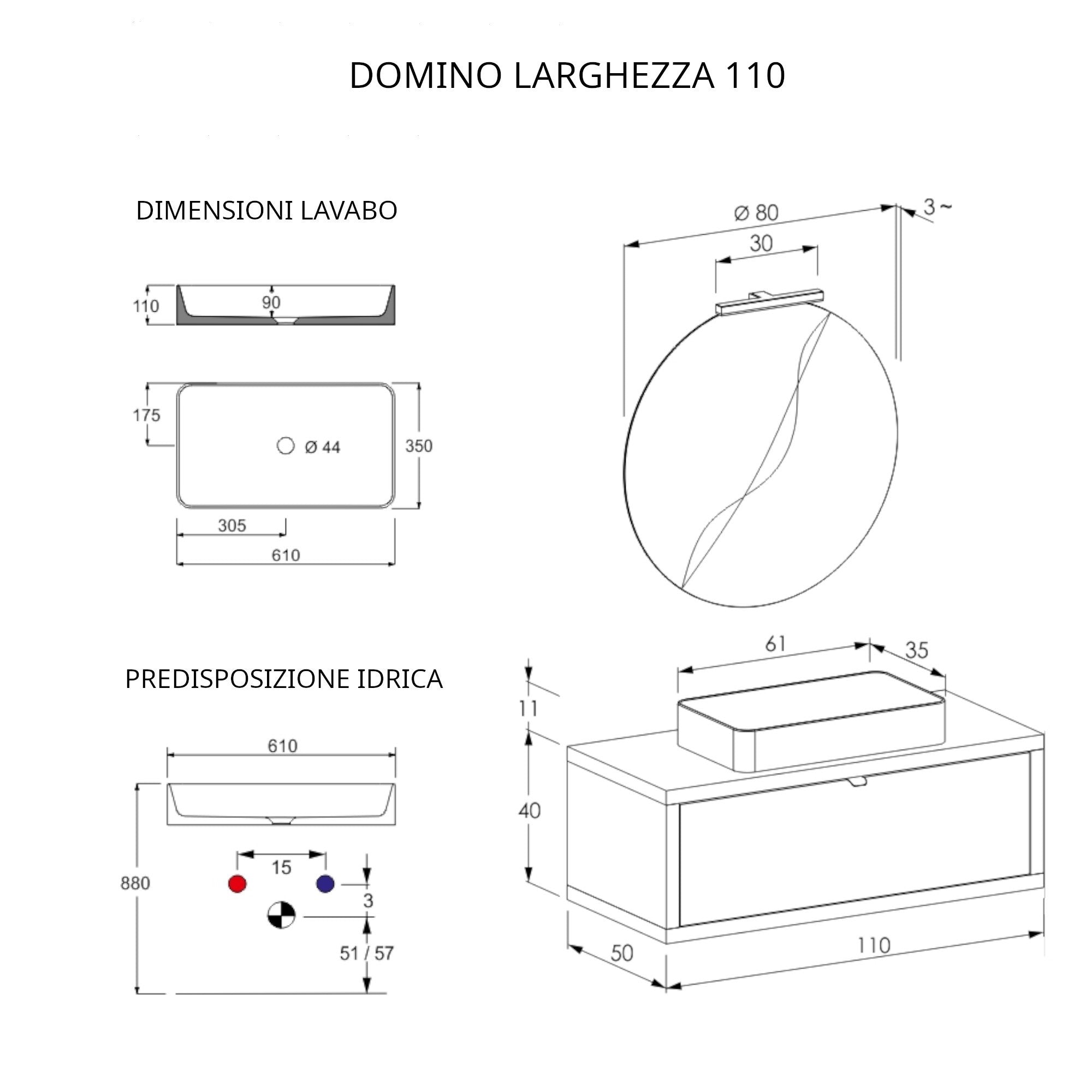 Mobile Bagno Sospeso 110 cm Lavabo e Specchio Bonussi Orione Grigio Effetto Cemento