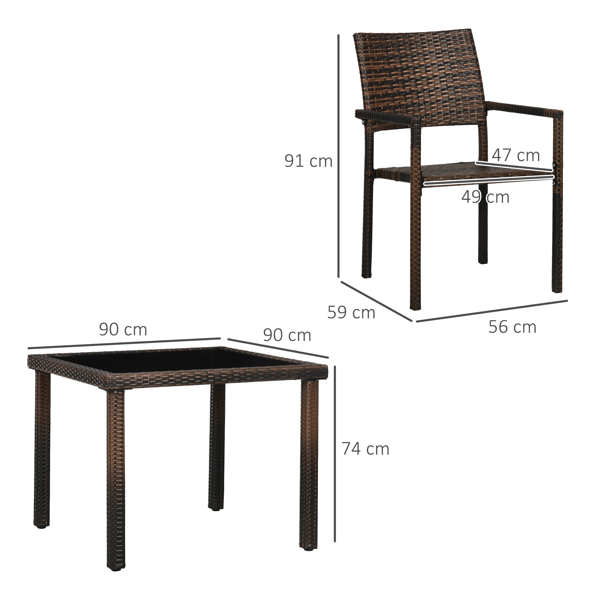 Set Tavolo e 4 Sedie da Giardino in Rattan PE Marrone