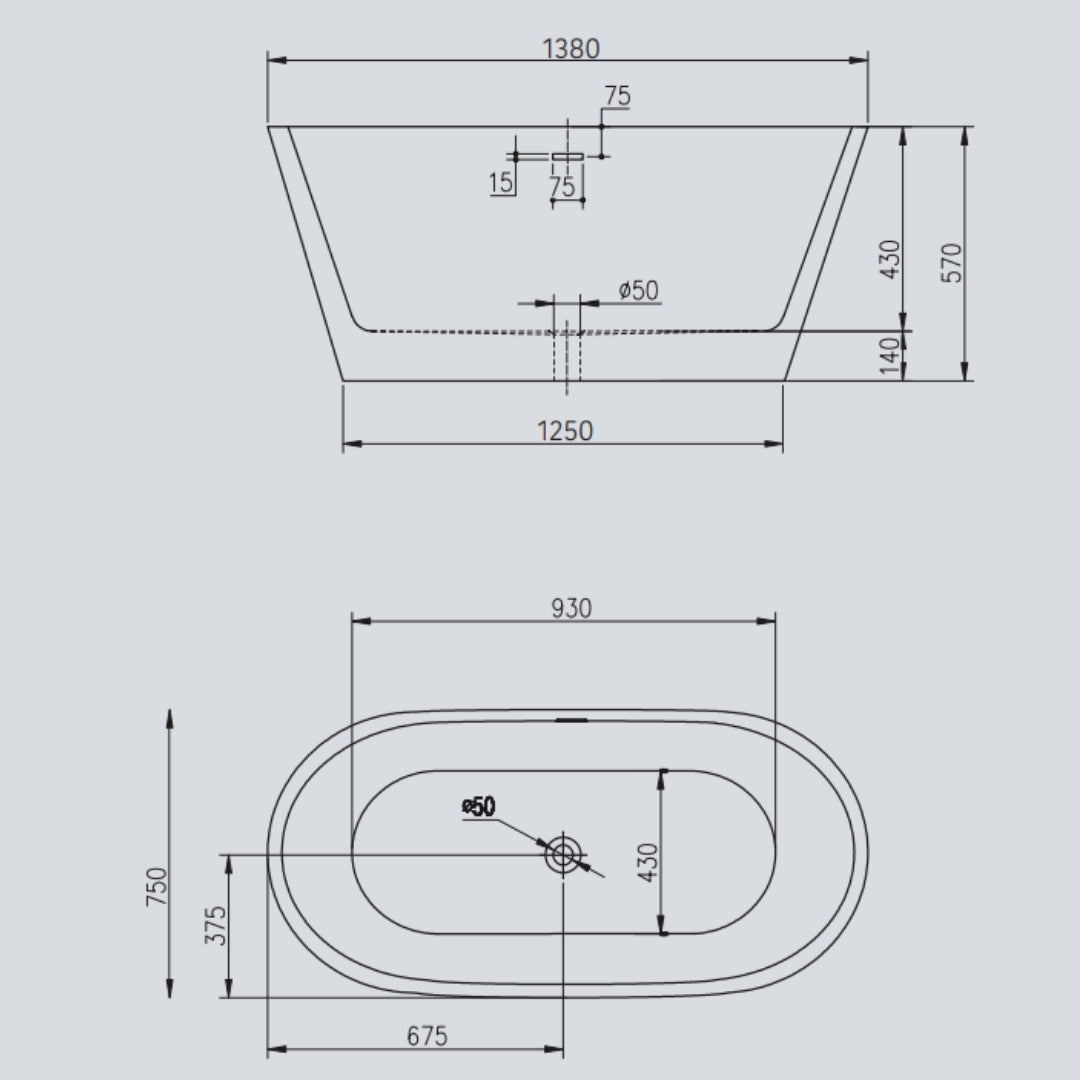 Vasca da bagno free standing 002 acrilico bianco lucido ovale l138xh57xp75