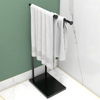 Piantana Portasciugamani da Bagno da Terra Autoportante 2 Bracci in Metallo 35,5x20x78 cm Nero