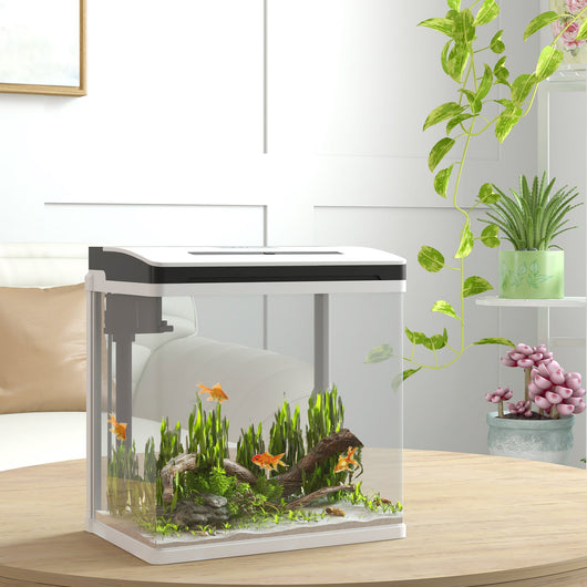 Acquario con LED 13 Litri 29x20x30,5 cm con Fori di Ventilazione in Vetro HD e ABS